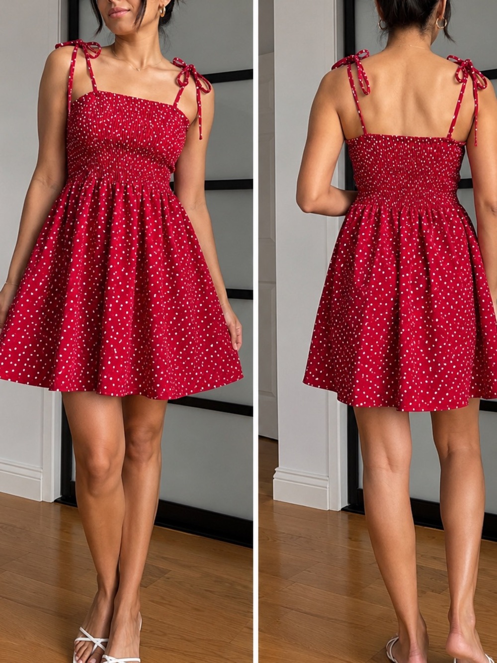 Source Unknown Red Polka Dot Tie-Shoulder Mini Dress